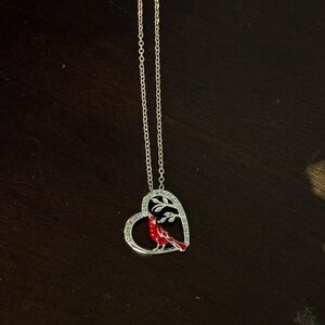 Red Cardinal Heart Pendant Necklace